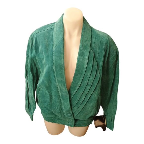 Vintage PELLE New York Milano Turquoise Suede Leather Jacket Women Size Small - Picture 1 of 13